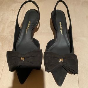 NEW Salvatore Ferragamo Suede Slingbacks with Bow